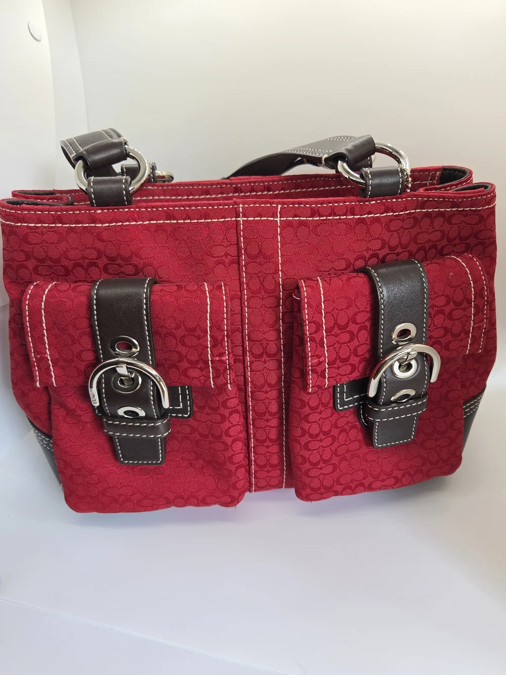 Coach Red Signature Canvas Pocket Tote, With Dust Bag, Perfect Condition, Y2K